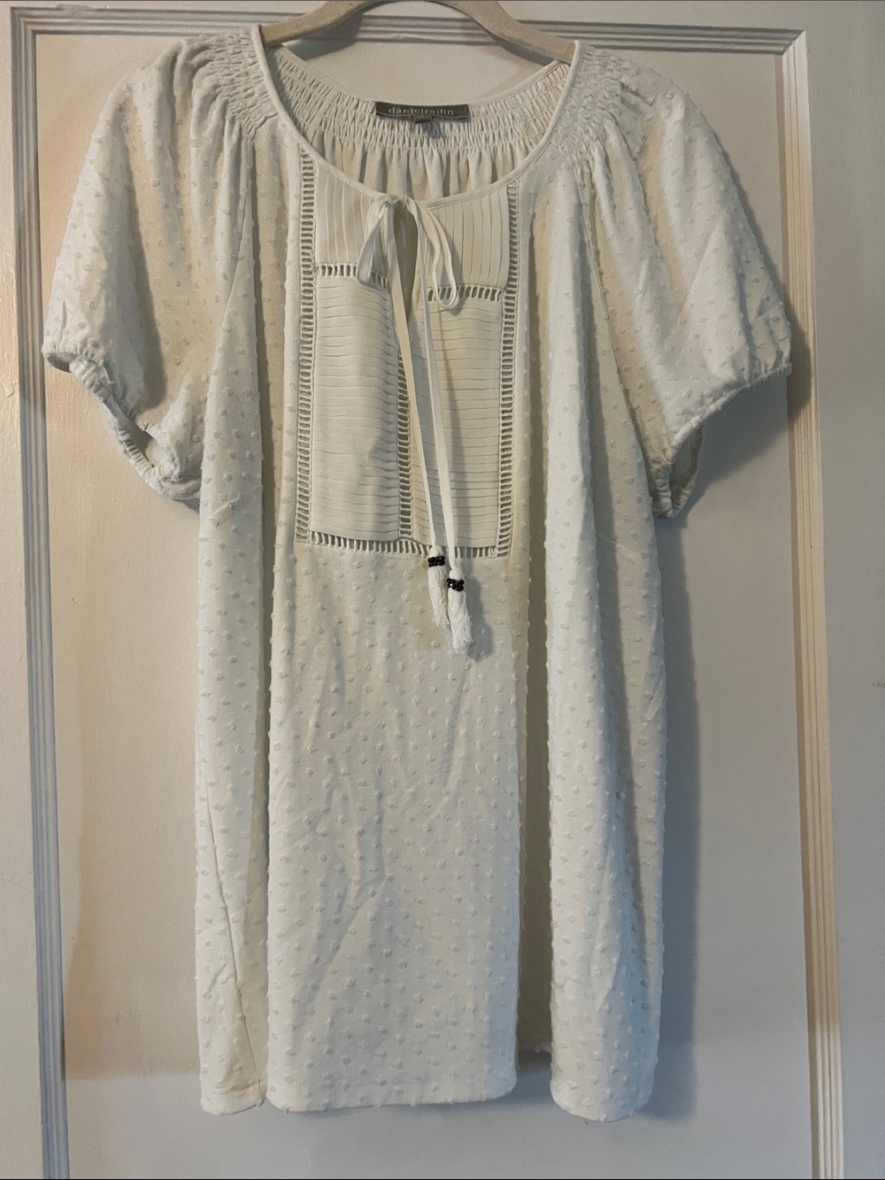 Daniel Rainn Cream Swiss Dot Tie-Front Tunic